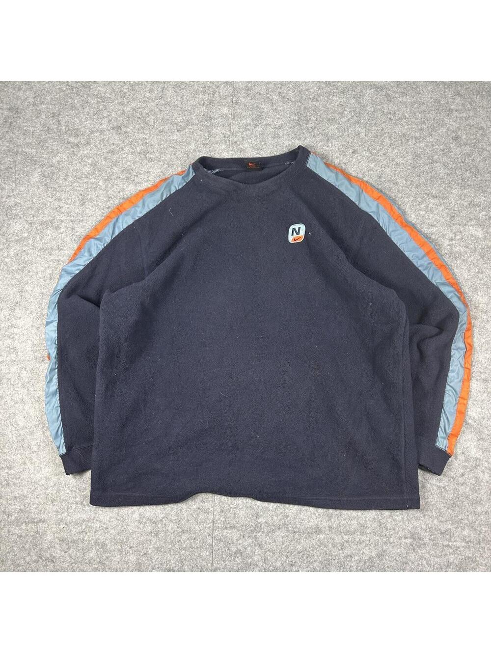 Vintage 90s Nike Striped Fleece Crewneck Sweatshirt Blue Y2K Size Large
